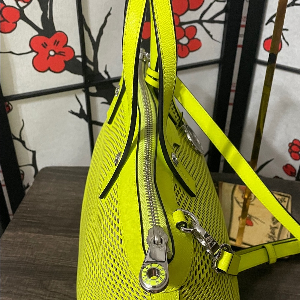 Henri Bendel Rare Neon Yellow Mesh Tote with Silver-Tone Charm - Picture 11 of 15